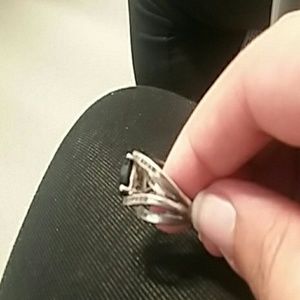 1 karat Blue Sapphire w/ white diamonds